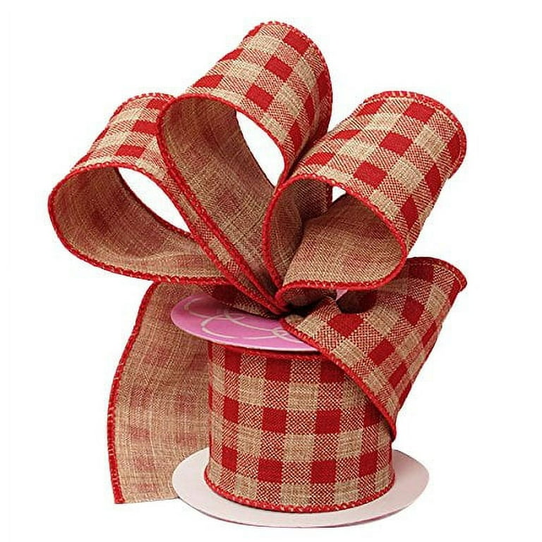 Red Gingham Ribbon Wired Burlap - 2 1/2 Inch x 10 Yards, Fall, Christmas,  Wreath, Valentine's Day, Birthday, Wedding Décor
