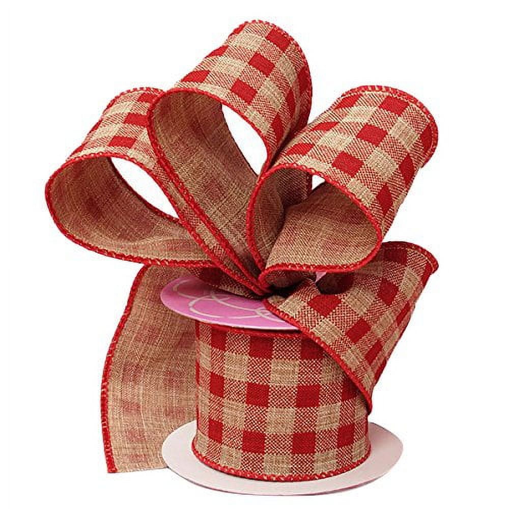 Red Gingham Ribbon Wired Burlap - 2 1/2 Inch x 10 Yards, Valentine's Day, Wreath, Fall, Christmas, Birthday, Wedding Dcor