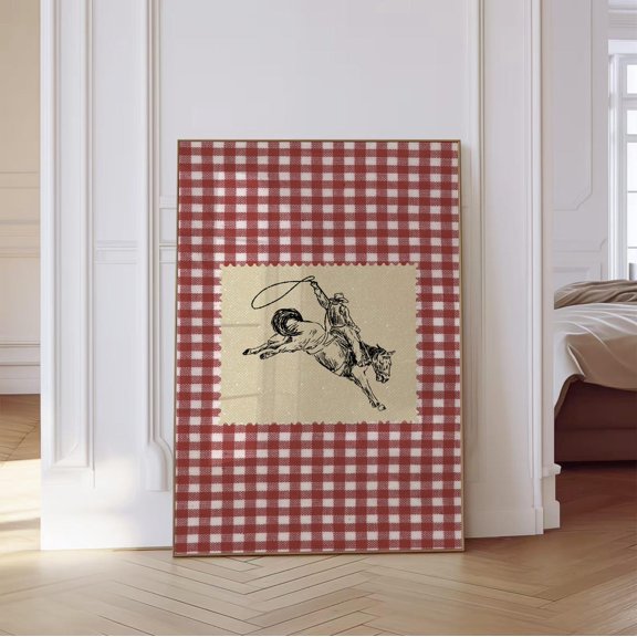 Red Gingham Rodeo Western Horse Wall Decor Unframed Paper Print