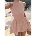 thumbnail image 1 of Red Gingham Sleeveless Ruched Mini Dress, Sweet French Style Summer Vacation Dress, 1 of 10