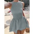 thumbnail image 1 of Red Gingham Sleeveless Ruched Mini Dress, Sweet French Style Summer Vacation Dress, 1 of 10