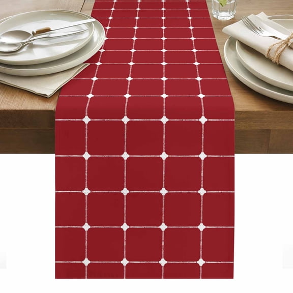 Red Gingham Table Runner Modern Minimalist Geometric Plaid Tablerunners 13 x 36 Inch, Table Decorations Tabletop Scarf for Summer Gathering Holiday Farmhouse Kitchen Dining Decor