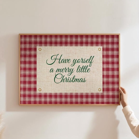 Red Gingham Winter Postcard Seasonal Wall Decor Unframed Paper Print