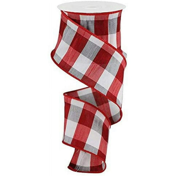 Red Gingham Wired Edge Ribbon - 2 1/2 Inch x 10 Yards, Red & White Buffalo Plaid, Valentine's Day, 4th of July, Christmas, Wreath