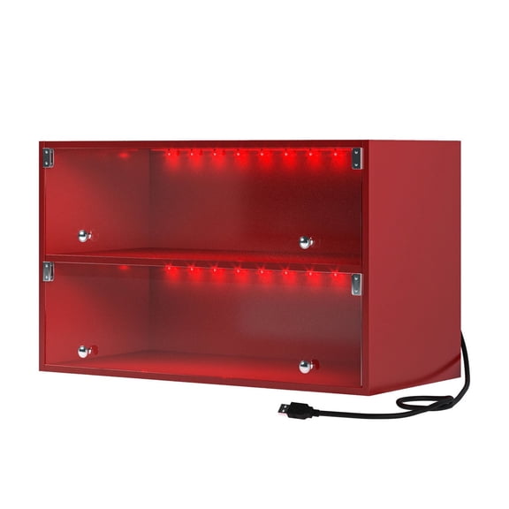 Red Glass Door Sneaker Storage with Colorful LED / Stack for More Space