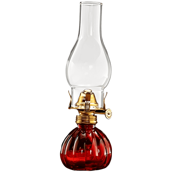 Red Glass Oil Lamp, 10.8 in / 27.5 cm Medium Kerosene Lamp, Pumpkin Base Vintage Oil Lamp for Indoor Use, Adjustable Brightness, Hurricane Lantern for Home Decor, Power Outages, and Camping