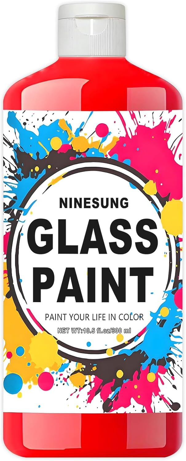 Red Glass Paint, 34 oz (1 Liter) Jumbo Bulk - Acrylic Paint for Stained Glass, Windows, Wine Glasses, Ceramics & Bottles - For Artists & Beginners (Red, 34 Fl Oz)