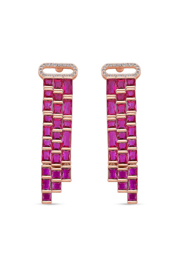 Red Glass and Cubic Zirconia Earrings in Rosetone