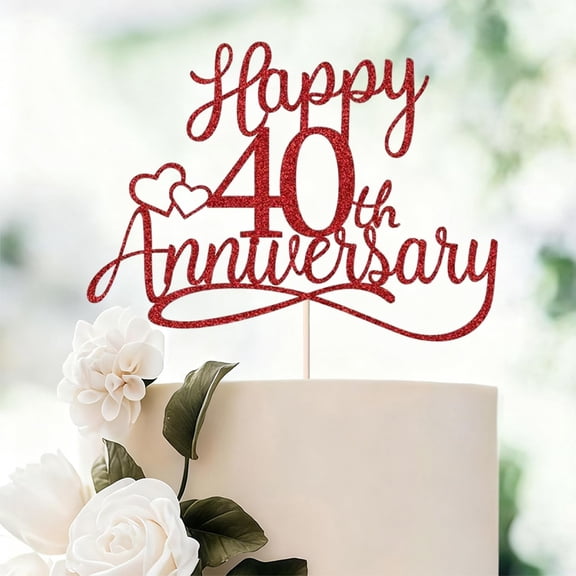 Red Glitter 40th Wedding Anniversary Cake Topper for Ruby Anniversary Dcor