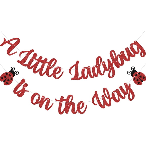 Red Glitter A Little Ladybug Is On The Way Banner, Ladybug Baby Shower Party Garland, Insect Themed Baby Girl Party Sign Decorations Photo Prop