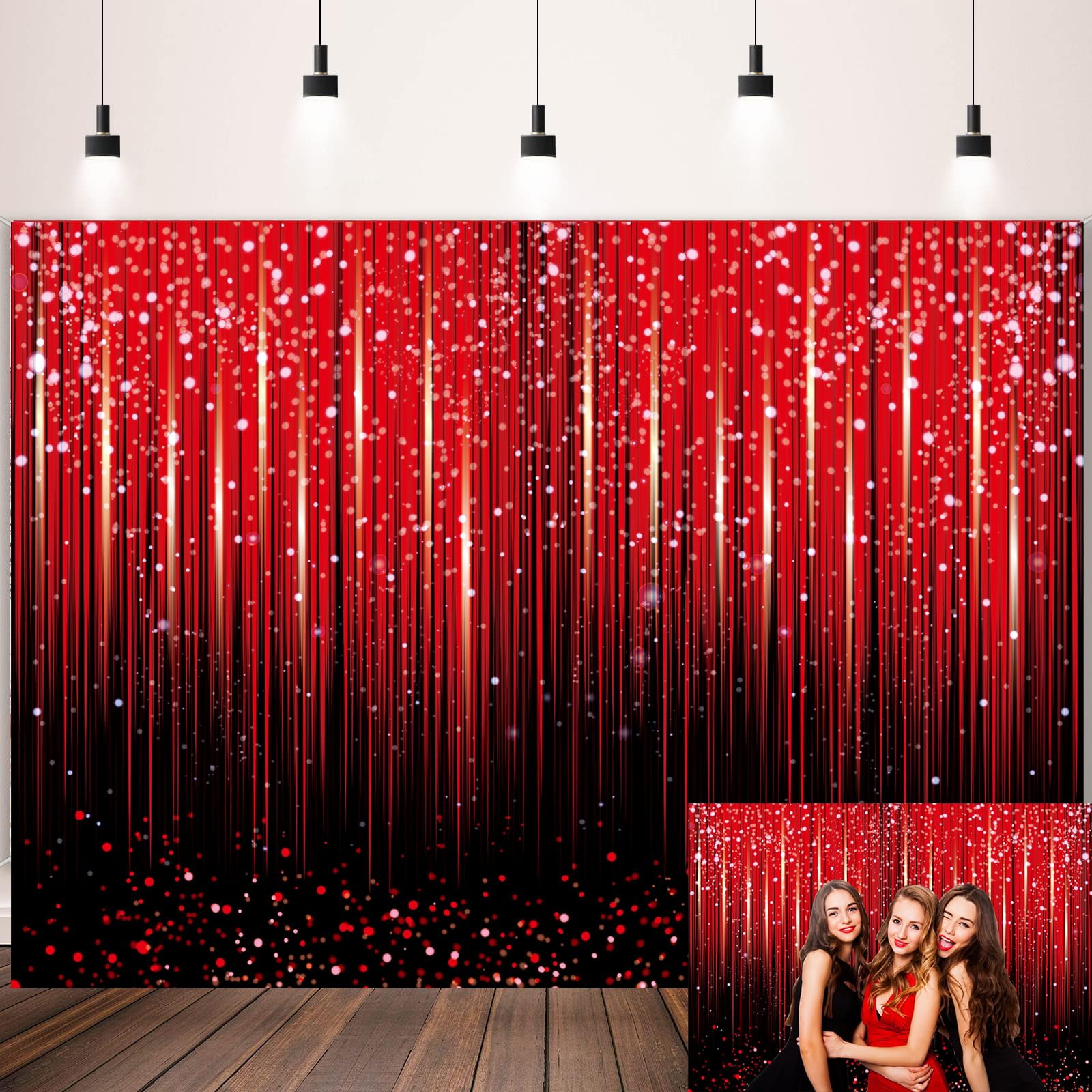 Red Glitter Backdrop for Photography Black and Red Bokeh Sequin Spots ...