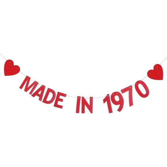 Red Glitter Banner, Pre-Strung, Funny 55th Birthday Party Decorations Bunting Sign Backdrops, Made in 1970