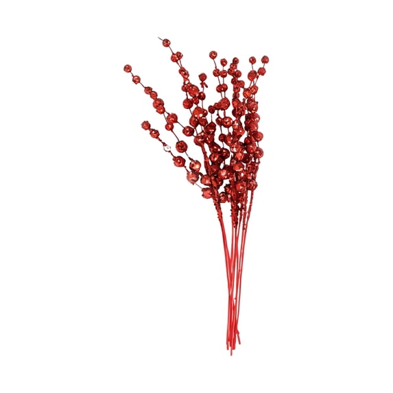Red Glitter Beaded Branch Picks with Sparkling Sequin Coating, 15.7 Inches, for Christmas Tree and Floral Arrangements, Holiday Decoration Set