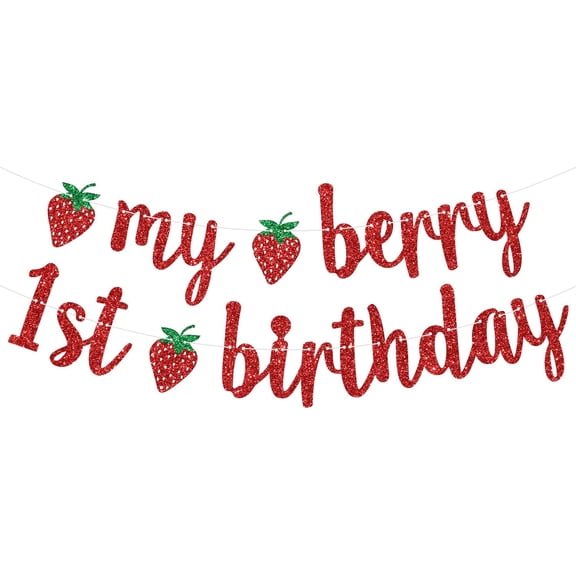 Red Glitter My Berry 1st Birthday Banner, Strawberry Theme First Birth Day Hanging Decorations, One Year Old, Spring Berry Baby's 1st Birthday Baby Shower Party Decorations Supplies