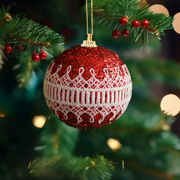 ​Red Glitter Christmas Ornament 3 Inch - Velvet Reseau Pom POM Ball with Sequins, Shatterproof Tree Decoration for Xmas Gifts​​ Red