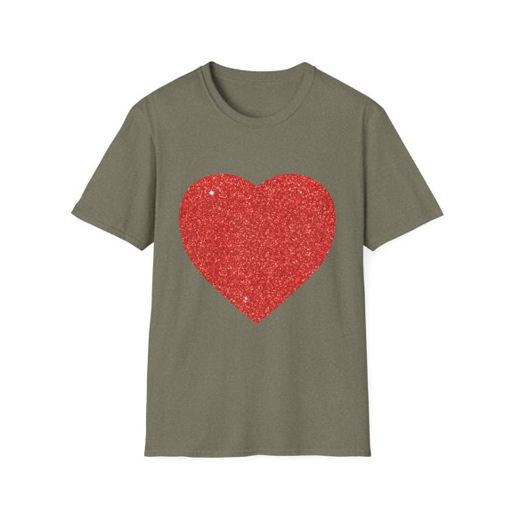 Red Glitter Effect Heart Valentines Day Men Women Unisex Softstyle T-Shirt