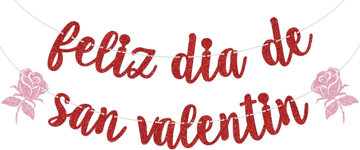 Red Glitter Feliz Dia De San Valentin Banner, Happy Valentine's Day/XOXOXO/Be Mine, Funny Valentine's Day Wedding Party Decorations Supplies