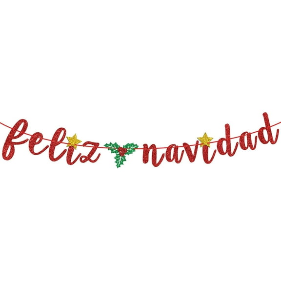 Red Glitter Feliz Navidad Banner - Spanish Christmas Holiday Bunting Garlands- Festive Party Decor/Winter Mantle Home Decor/Xmas Party Decoration Supplies