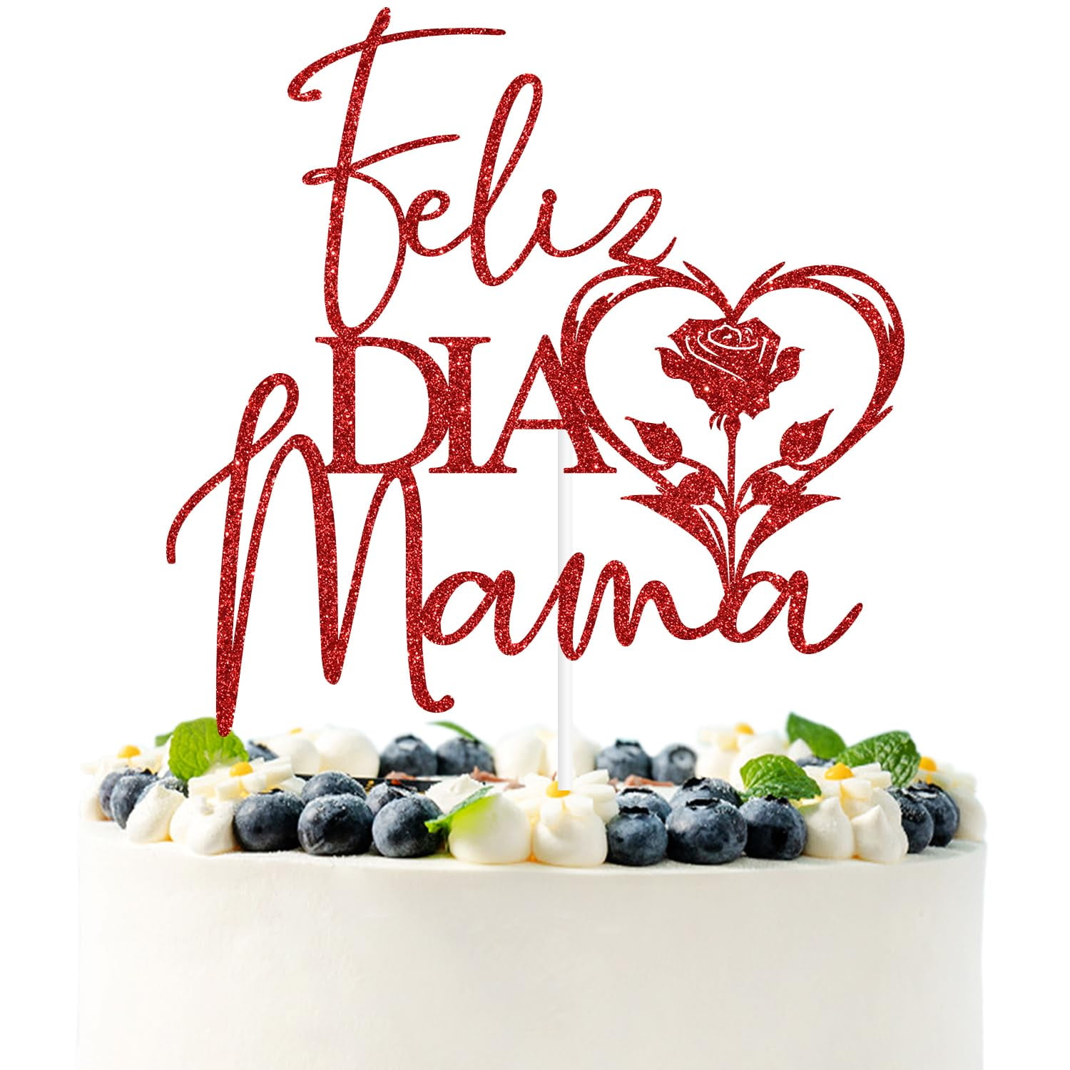 Red Glitter FelizITSC Dia Mama Cake Topper, Feliz Dia de Las Madres ...