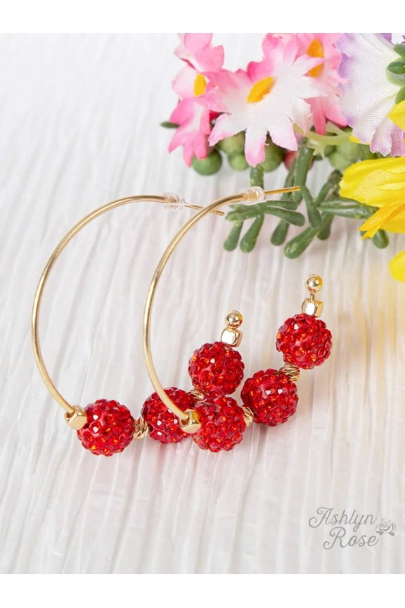 Red Glitter Fire Show Beaded Hoop Earrings in Red