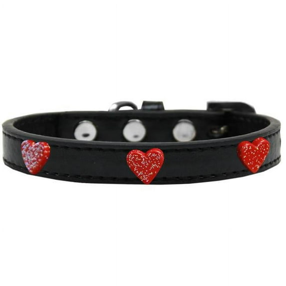 Red Glitter Heart Widget Dog Collar, Black - Size 20