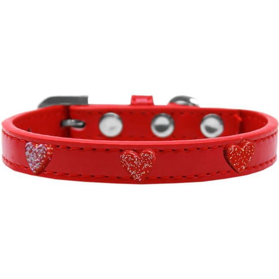 Red Glitter Heart Widget Dog Collar, Red - Size 12
