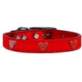 thumbnail image 1 of Red Glitter Heart Widget Genuine Metallic Leather Dog Collar - Red, Size 10, 1 of 1