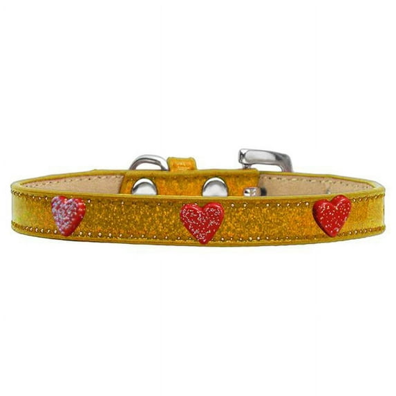Red Glitter Heart Widget Ice Cream Dog Collar, Gold - Size 18