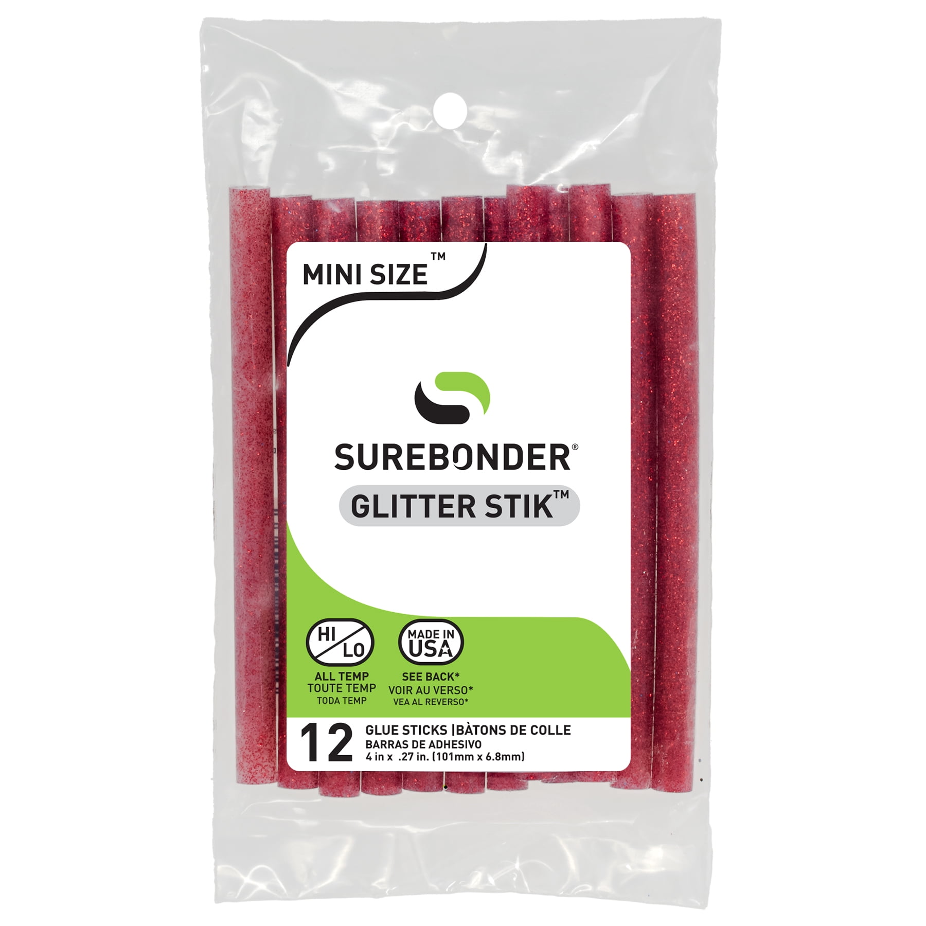 Red Glitter Hot Glue Sticks Mini Size - 4" - 12 Pack