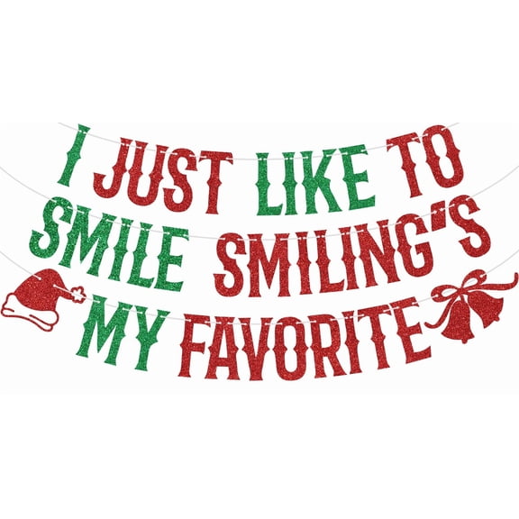 Red Glitter I Just Like to Smile Smiling's My Favorite Banner, Christmas Elf Party Backdrop Supplies, New Year Christmas Holiday Festival Party Decorations Supplies