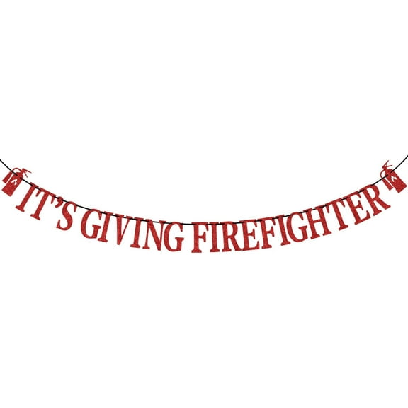 Red Glitter It's Giving Firefighter Banner, Congrats Firefighter/Class of 2025/First in Last Out, 2025 Graduation Party Decorations Supplies