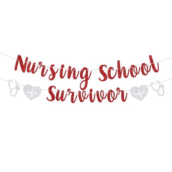 Red Glitter Nursing School Survivor Banner, Class of 2024 RN/Earned It/Nurse Call the Shots, 2024 Nursing School Graduation Party Decorations Supplies