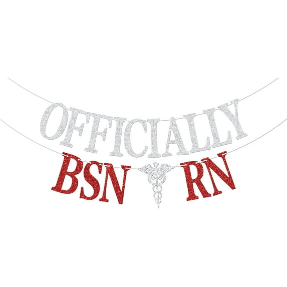 Red Glitter Officially BSN RN Banner, Class of 2025 BSN/Class of 2025 RN/Congrats Nurse, 2025 Nursing School Graduation Party Decorations