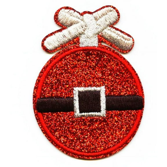 Red Glitter Santa Ornament Iron on Applique Patch