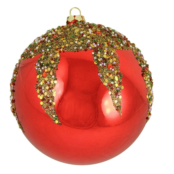 Red Glitter Sequin Beaded Shatterproof Christmas Ball Ornament 6" (150mm)