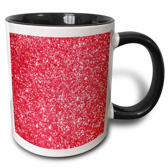 3drose, Red Glitter Shiny Glamour Glimmer, 15oz Two-tone Black Mug