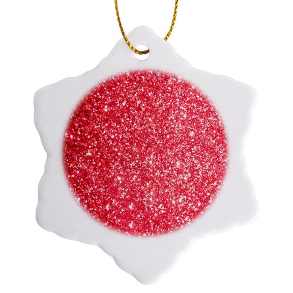 3drose, Red Glitter Shiny Glamour Glimmer, 3 inch Snowflake Porcelain Ornament
