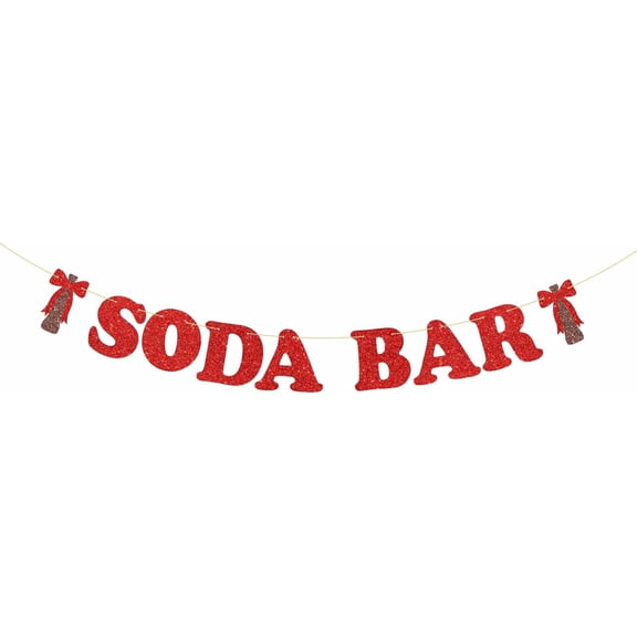 Red Glitter "Soda Bar" Banner with Soda Bottle Decorations, Birthday/Retro Themed Party Supplies