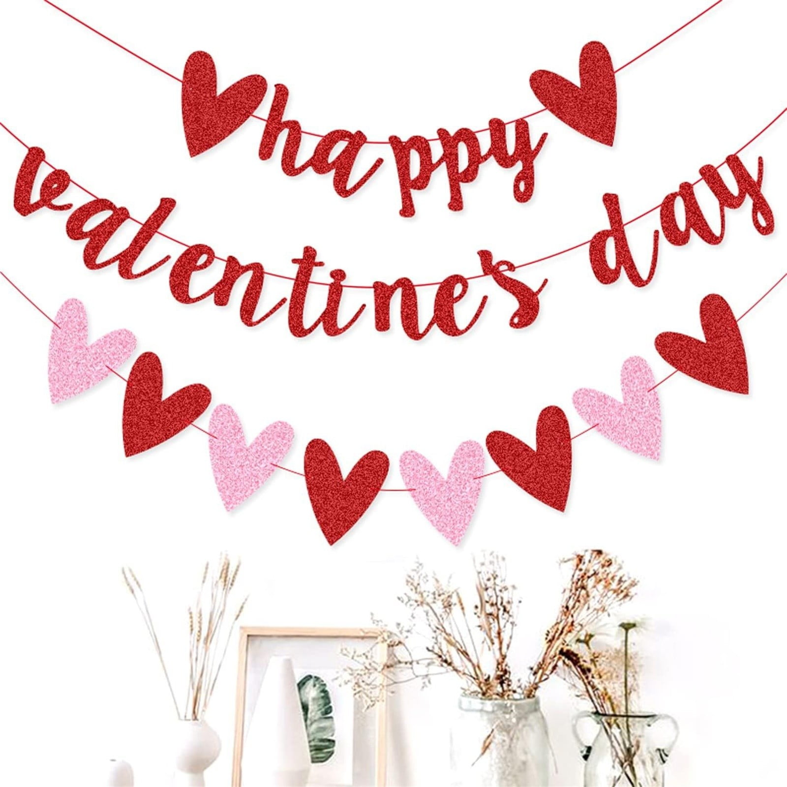 Red Glittery Happy Valentine's Day Cake Topper - Heart Decor For Party, Wedding, Anniversary - View #4