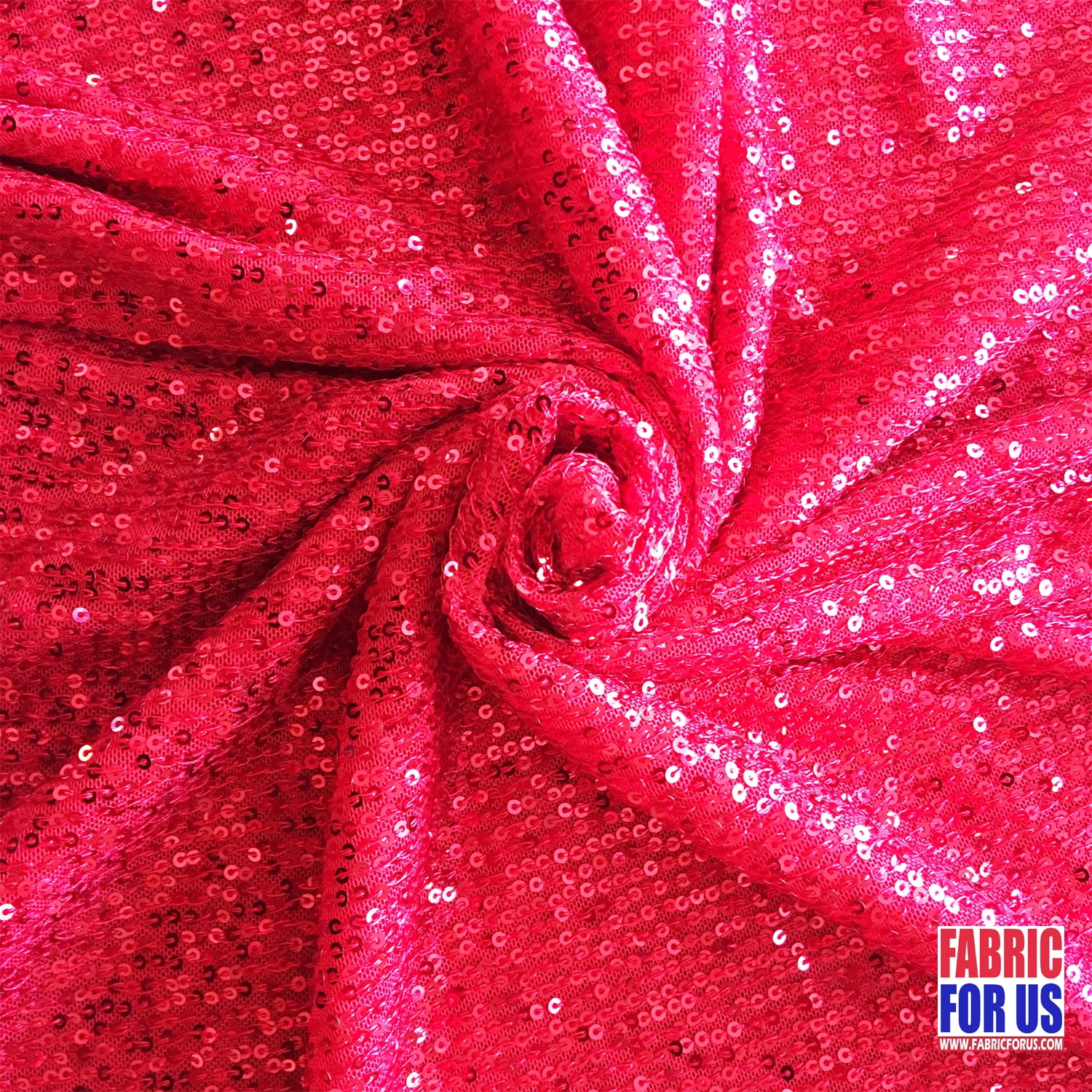 Red Glitz Mini Disc Sequins Stretch Poly-Spandex Fabric 50" Wide Sold By The Yard FREE SHIP