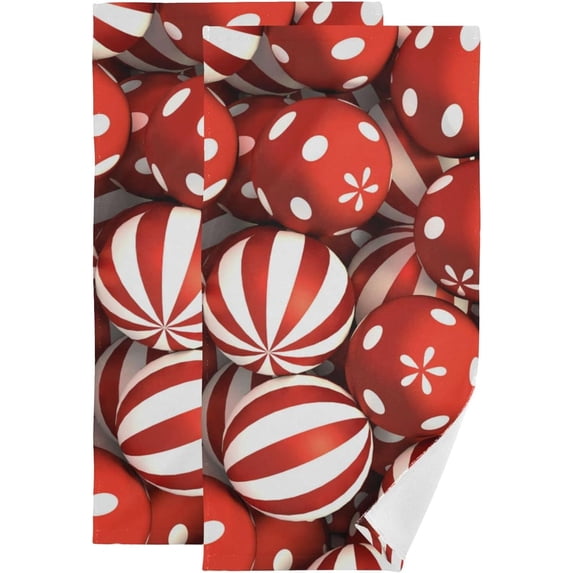 Red Glossy Christmas Balls Hand Towels 2 PCS, Kitchen Towel Ultra Soft and Highly Absorbent,Decorative Fingertip Face Towel for Bathroom Hotel, 28.3"x 14.4"