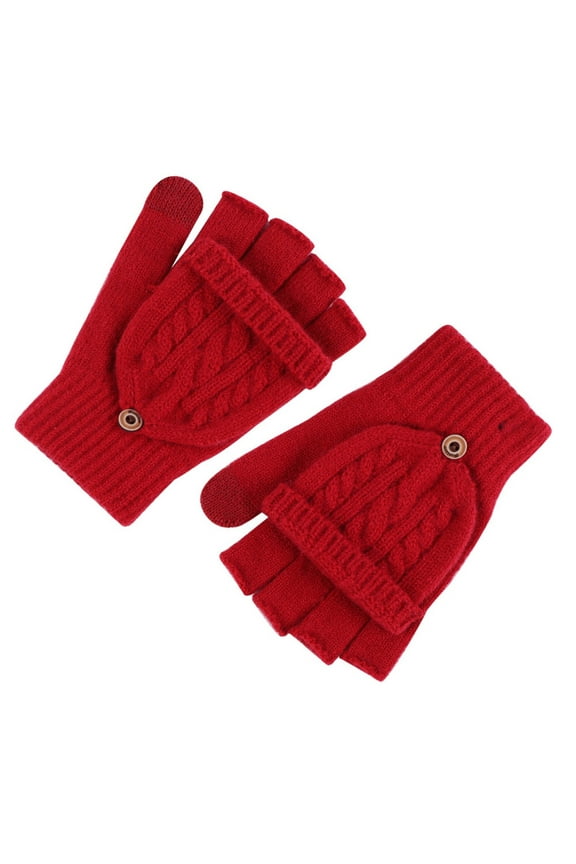 Red Gloves Mittens Knitted Gloves Thickened and Velvet Screen Cycling Cold Proof Plush Couple's Warm Woolen Gloves