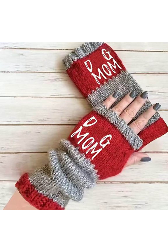 Red Gloves Mittens Women's Fingerless Gloves 8 Color Knitted Half Finger Gloves with Fashionable Letter Design for Daily Use