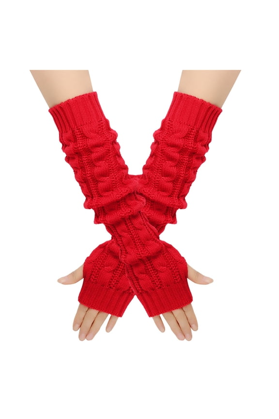 Red Gloves Mittens for Women Men Wool Thickened Warm Long Gloves 8 Character Sleeves Autumn and Winter Fingerless Sleeves Knitted Arm Sleeves
