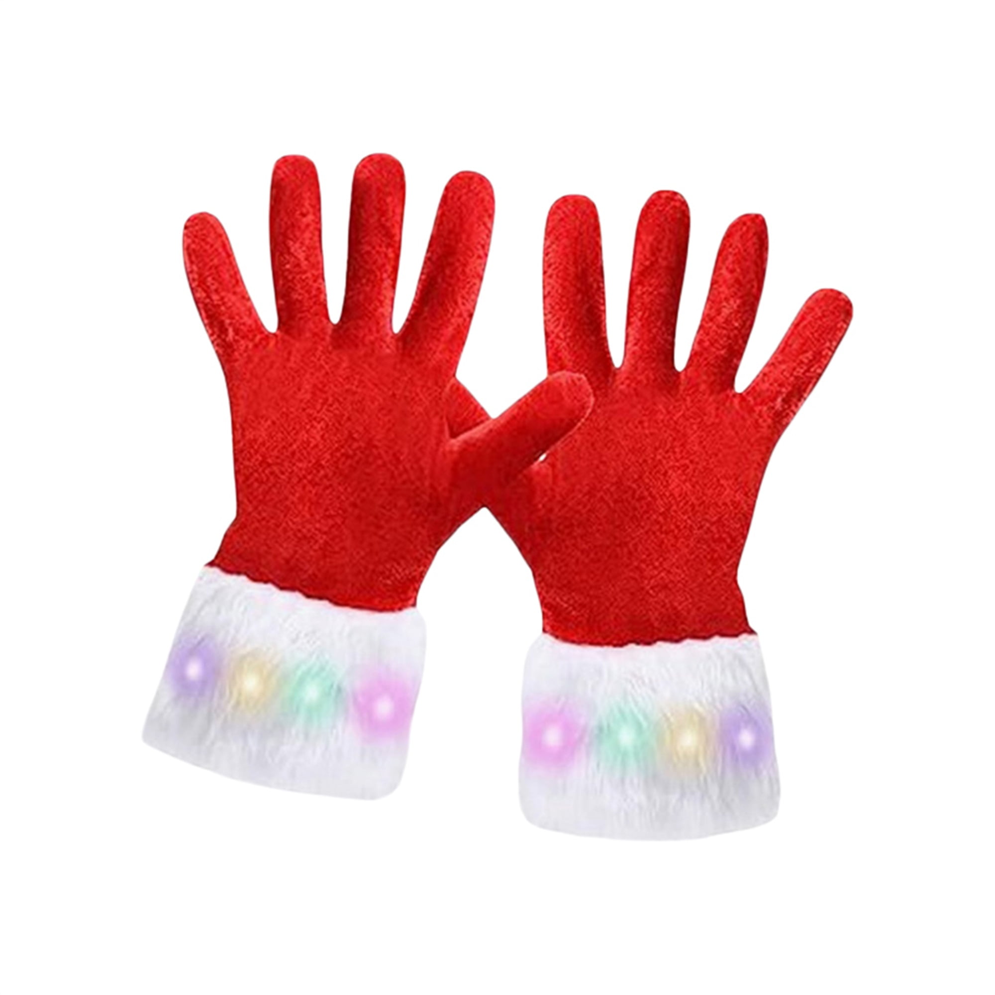 Red Glowing Christmas Gloves Furry Velvet Santa Women's Stretch Gloves