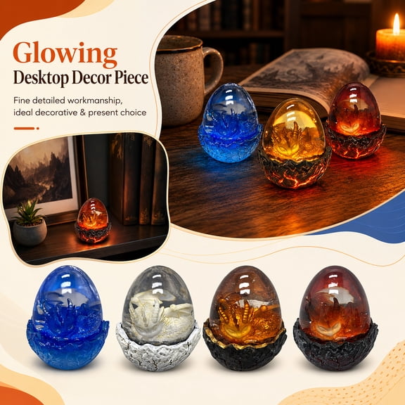 Red Glowing Dragon Egg Desktop Decor, Translucent Resin Sleeping Student Dragon Collectible Statue, Mystical Geek Fantasy Gift for Dragon Lovers, Crystal-Like Cracked Egg Base