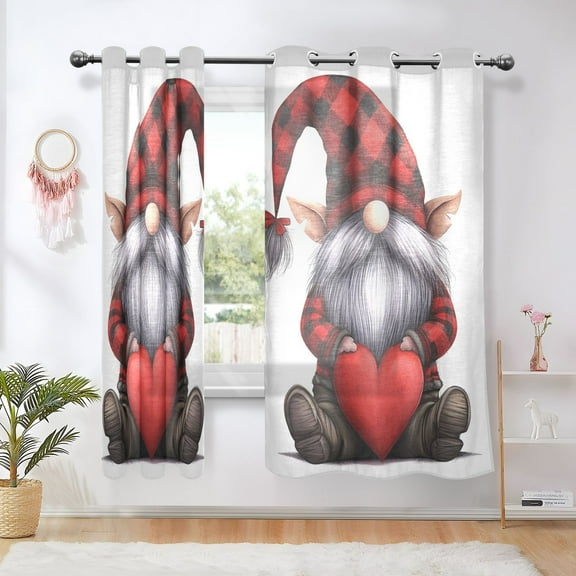Red Gnome Heart Blackout Curtains Thermal Insulation 63 inch Grommet for Bedroom Living Room Bathroom Kitchen Windows 2 Pack