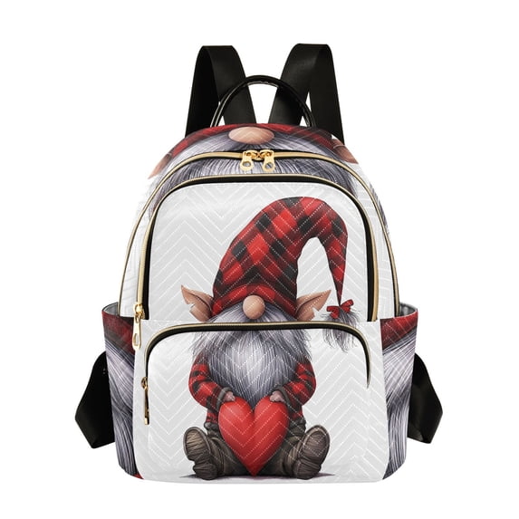 Red Gnome Heart Travel Laptop Backpack Casual Daypack Lightweight Bookbag Compartment for Business