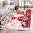 thumbnail image 1 of Red Gnomes Area Rugs 3'x5', Washable Small Throw Rugs for Living Room Bedroom, Valentine Roses Love Leaves Pink Plaid Indoor Outdoor Rug Non-Slip Low Pile Carpet Runner Reversible Floor Mats, 1 of 8