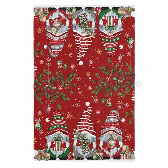 Red Gnomes Christmas 1 Pack Kitchen Towel, Water Absorbent Dish Towel, Xmas Ball Gifts Snowflake Decorative Hand Towels - Quick Drying Cloth for Cooking Baking, 18x28 Inch